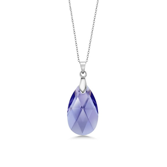 Gem Stone King 925 Sterling Silver Lavender Deardrop Pendant necklace for Women 18 inch Made with Crystals