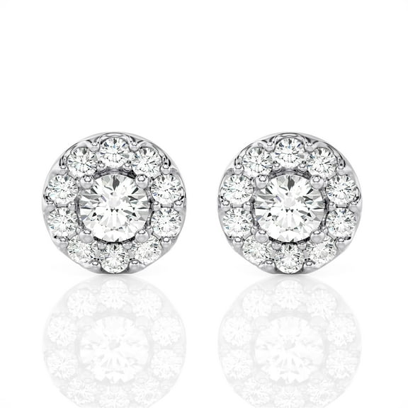 Diamond Club 2 Carat Lab Grown Diamond Stud Earrings in 14K White Gold – Round Halo Design (VS1 Clarity, F-G Color)