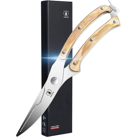 

Kitchen Shears - Heavy Duty Shears - Stainless Steel Kitchen Scissors Multi-Purpose Poultry Shears for Chicken Food Meat Fish Vegetable - Natural Pakkawood Handle with Gift Box