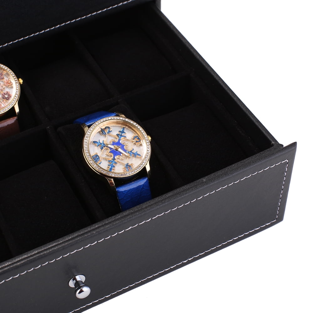 Watch Box, 20 Mens Case Glass Top Display Organizer Lockable, Black