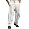 thumbnail image 1 of Prolriy Pantalon Habillé Homme Pantalon Formel Homme Poche Inclinée Tube Droit Couleur Unie Confortable et Respirant Extérieur Quotidien Mode Extérieure Pantalon Homme Blanc TTTG, 1 of 7