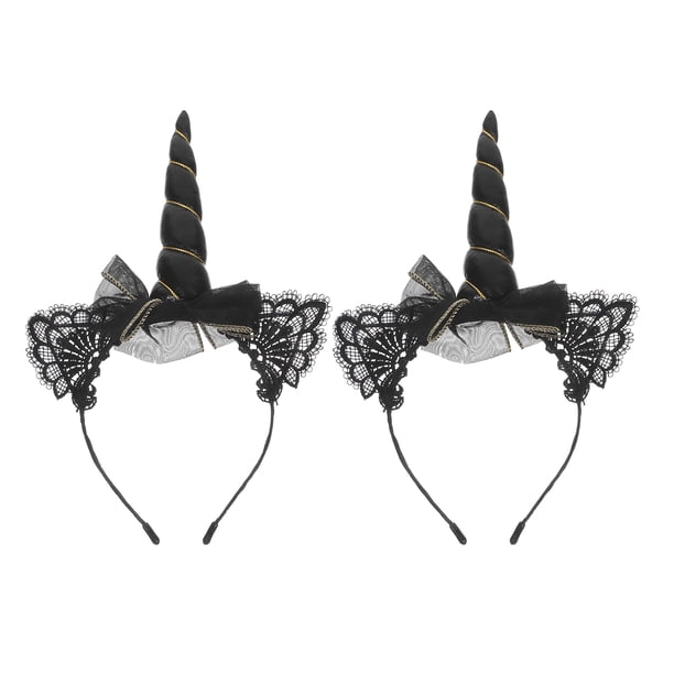 FELTECHELECTR 2 diademas de unicornio con orejas de gato y encaje para mujer y niña, accesorios para el cabello rojos para fiesta de Halloween, cosplay y Navidad.