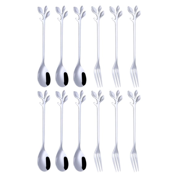 FONDOTIN Stainless Steel Spoons and Forks Set 12Pcs for Afternoon Tea Parties Modern Design Easy to Clean