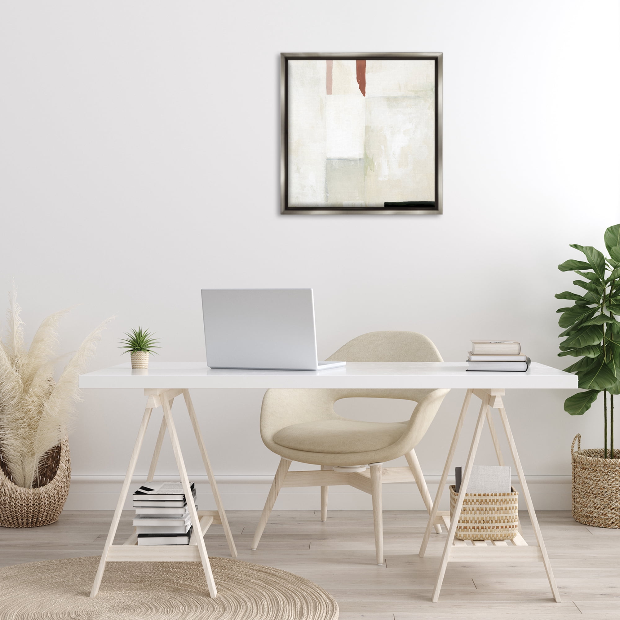 Stupell Industries Neutral Abstract Simplicity Abstract Painting Gray Floater Framed Canvas Art Print Wall Art, 25 x 25