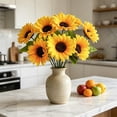 thumbnail image 4 of Artificial Sunflower Bouquet Faux Silk Sun Flower Stems Home Living Room Office Floor Vase Decor Wedding Farmhouse Table Centerpiece Floral Arrangement Rustic Style Decoration, 4 of 6