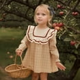 thumbnail image 2 of Toddler Girls Vintage Plaid Dress Soft Cotton Princess Ruffle Dress with Bow Long Sleeve Fall Heirloom Outfit, 2 of 2