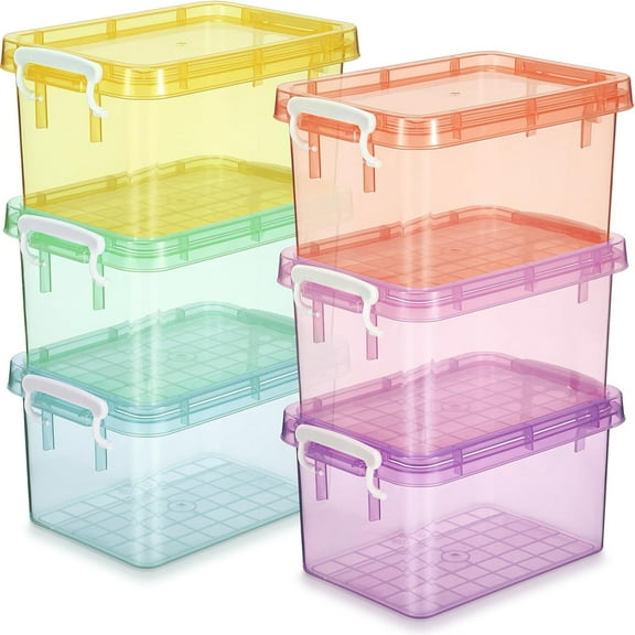 6 Pack Colorful Plastic Storage Bins with Lids 4 Quart Small Storage Latch Box Stackable and Nestable Clear Organizer Bins with Latching Handle and Buckle for Organizing(Colorful)