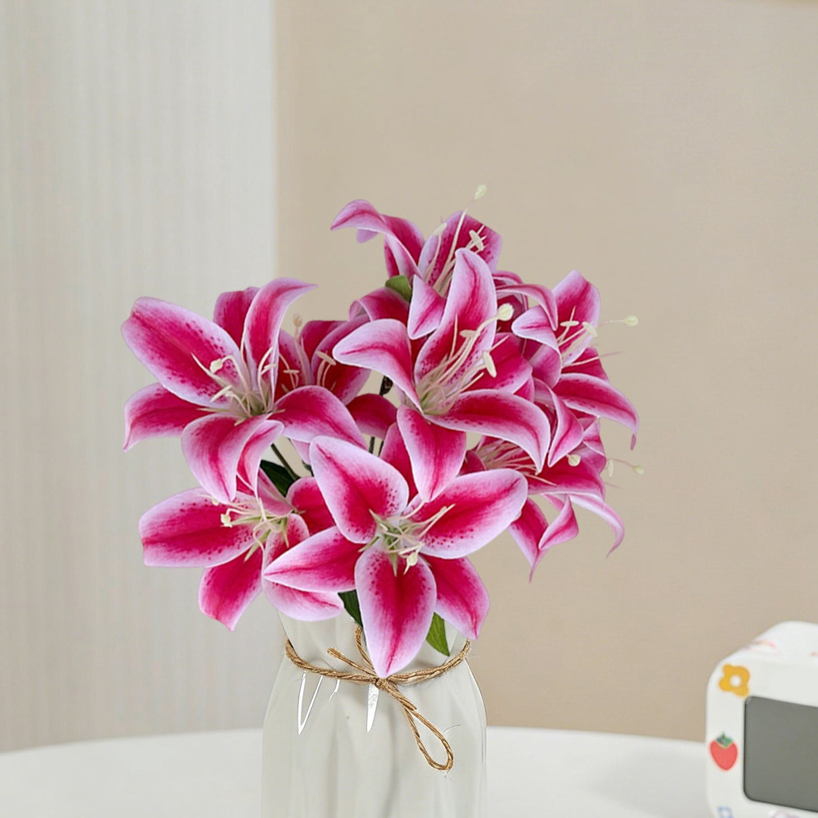 ERTZAE Balcony Flower Decor,Cool Color Lily Stems,Event Hall Lilies,Faux Lily Stems,Decorative Lily Bouquet,Pink 10-Head Artificial Lily Bouquet 18Inch,Realistic Flower Stem for Vase Decor