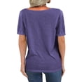 thumbnail image 2 of Solid Color V-Neck Women Short Sleeve Loose T-Shirt, 2 of 3
