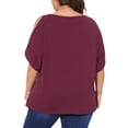 thumbnail image 3 of Agnes Orinda Women's Plus Size Tops Cold Shoulder Short Sleeve Crew Neck Blouse Solid Summer Casual Shirts 2X Burgundy, 3 of 6