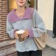thumbnail image 3 of Doll Collar Knit Outwear Women Christmas Party Long Sleeve Heart Shaped Button Color Block Sweater Top, 3 of 5
