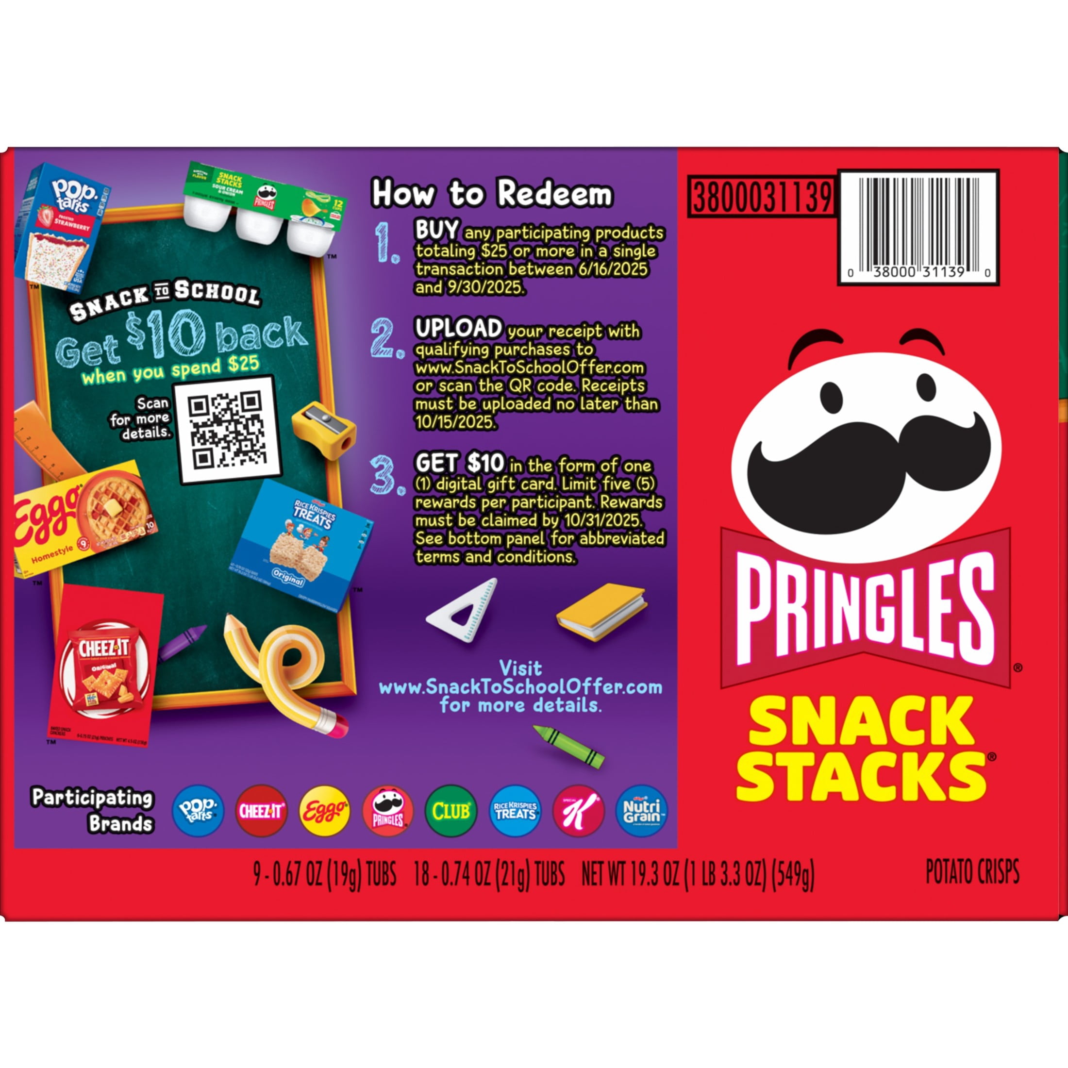 Pringles Variety Pack Potato Crisps Chips, Back to School, 27 Count