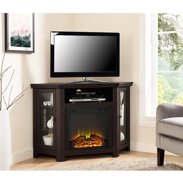 WE Furniture 48 Wood Corner Fireplace Media TV Stand Console - Walmart.com