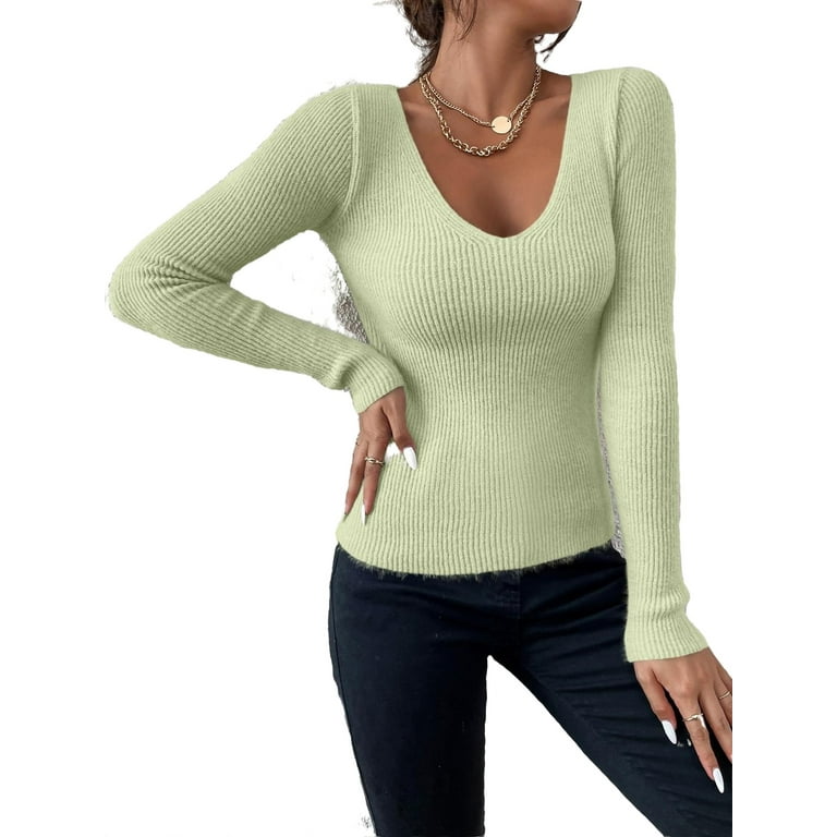 Lime green v store neck sweater