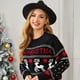 thumbnail image 3 of Suéter navideño de otoño e invierno para mujer, jersey holgado de cuello redondo con estampado de jacquard cervatillo, 3 of 5
