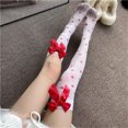thumbnail image 3 of Yoetaun Women's Thigh High Stockings Red Bowknots & Heart Dots Over the Knee Socks Sheer Nylon Stockings for Daily Wear Cosplay White, 3 of 9