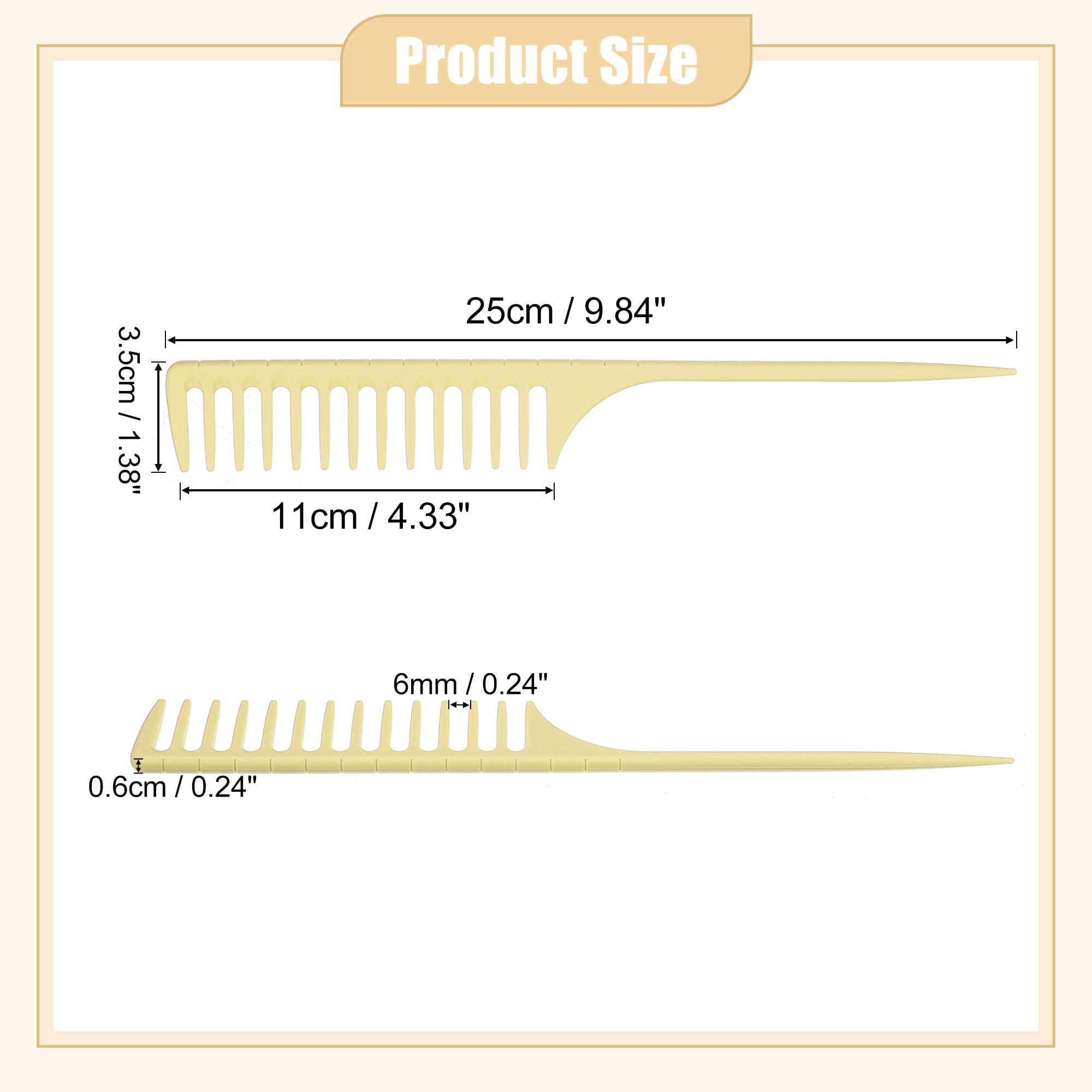 Unique Bargains Wide Tooth Rat Tail Comb Plastic for Wet Curly Hair for Women Men Yellow