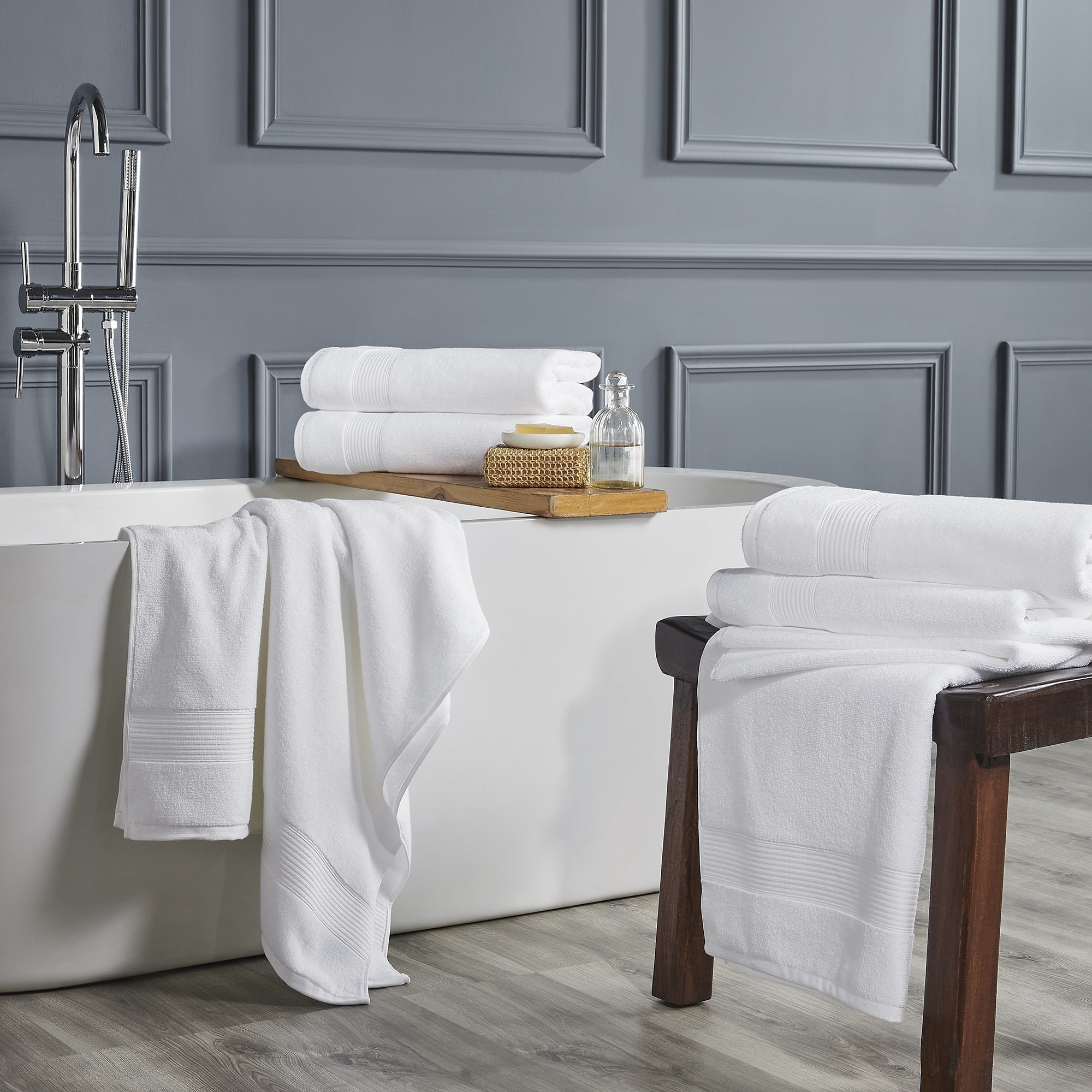 Modern Threads Hotel Collection 6-Pack 100% Ring Spun Cotton, Highly Absorbent Quick Drying Bath Towel Set, White, 24" x 48"
