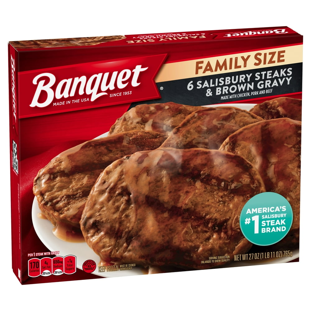 Banquet Salisbury Steaks & Brown Gravy Family Size, 6 count, 27 oz