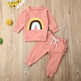 thumbnail image 2 of Bagilaanoe 2pcs Toddler Baby Girl Boy Long Pants Set Rainbow Print Long Sleeve Pullover Tops + Trousers 6M 12M 18M 24M 3T Kids Casual Outfits, 2 of 6