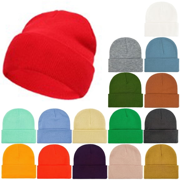 Wioihee Winter Solid Color Knit Beanie Women Men Warm Knitted Hat, Stretchy Basic Cuffed Cap