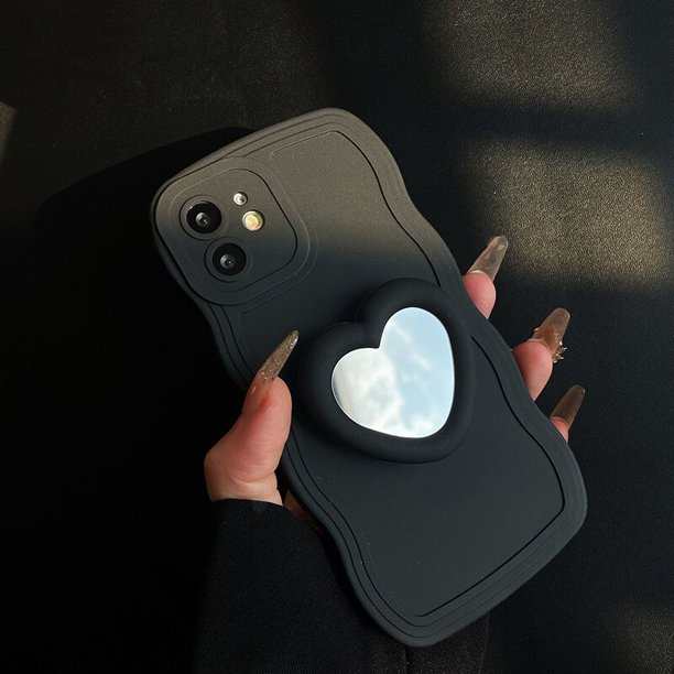 Funda de teléfono con soporte de espejo en forma de corazón para iPhone 14 pro max 13 12 11 pro 6 6S 7 8 PLUS XS Max XR X, carcasa trasera con soporte Fivean unisex