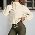 thumbnail image 2 of Bibifish Womens Jackets Stand Collar Drawstring Waist Fuzzy Full Zip Up Jackets Rib Cropped Fit Warm Soft Casual Streetwear Daily Wear Trendy Jackets, 2 of 9