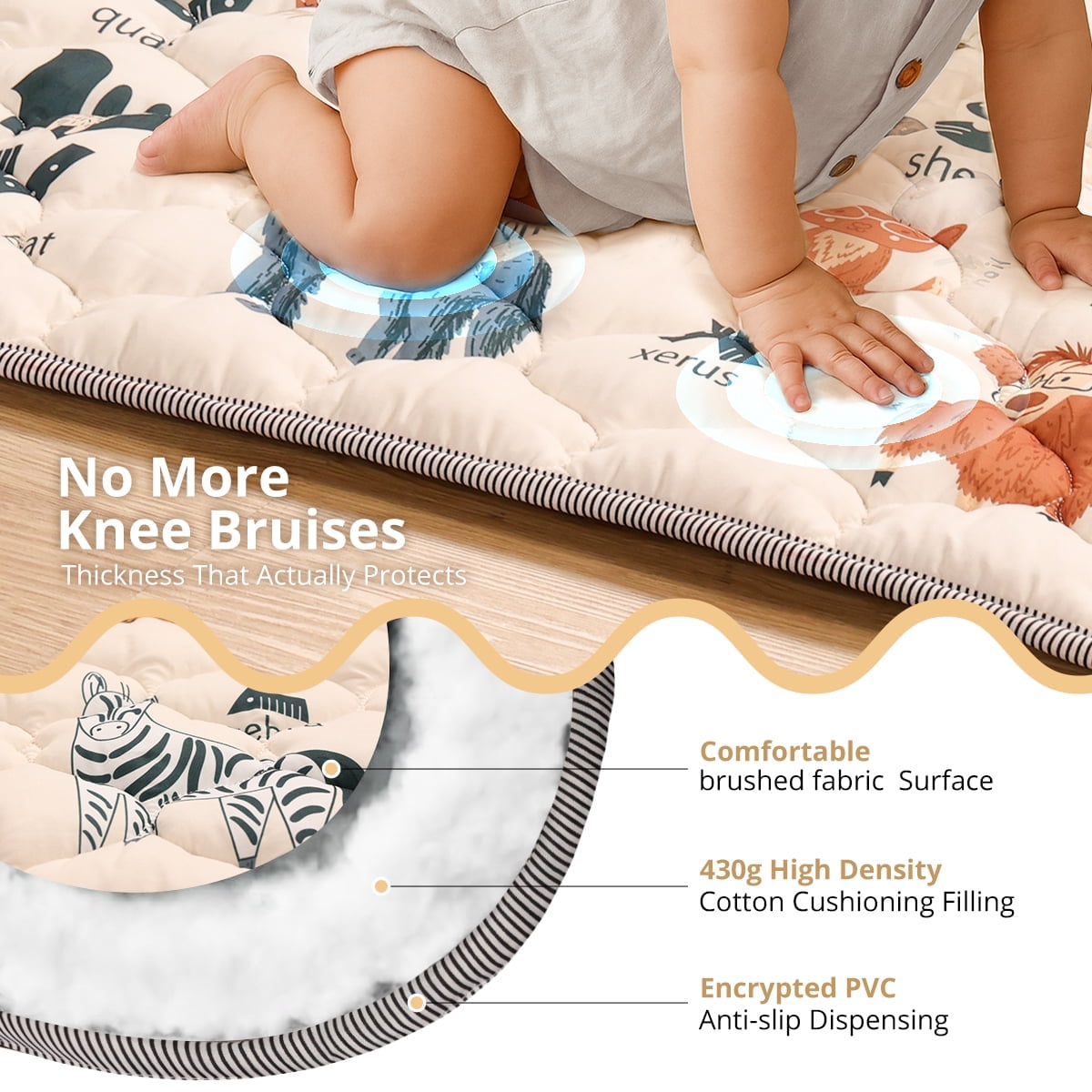 Baby Play Mat, Caveen Thicken Soft Cotton Baby Playmats, Foldable Anti-Slip Floor Crawling Playmat Playpen Mat for Infants and Toddlers, 50"x50", Beige