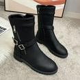thumbnail image 5 of OKBOP Women's Low-Heeled Mid Calf Boots-Hiking Christmas Slip On Boots for Women Retro Walking Shoes Women Winter Warm Womens Boots Clearance, 5 of 7