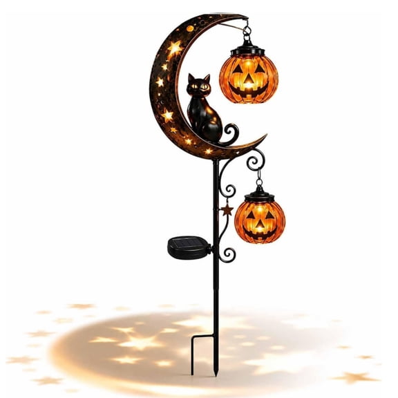 Halloween Solar Black Cat Pumpkin Garden Stake Light, Waterproof LED Halloween Decor for Yard Patio Lawn Walkway Porch