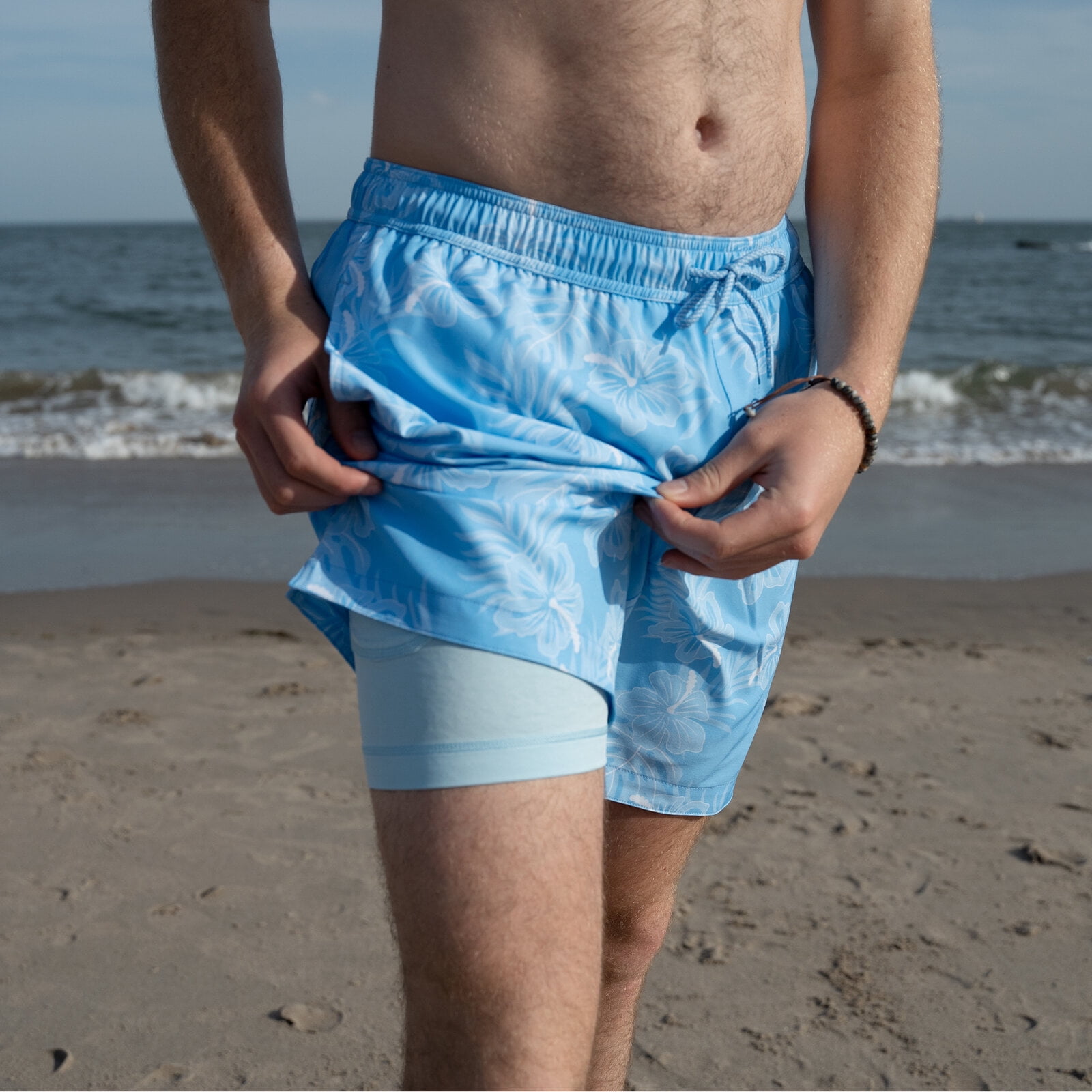 Mens 2 Pack Swim Trunks with Compression Liner Anti Chafing 7 inch inseam Stretch Quick Dry Swim Shorts with Phone Pocket