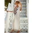 thumbnail image 2 of Beach Kaftan Dresses for Women Plus Size Caftan Loungewear Mexican Embroidered Dress Long Beach Tunic Summer Elegant Vacation Outfit Long Sleeve Robe, 2 of 11