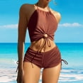 thumbnail image 2 of Sexy Bikinis Set for Women 2 Piece Hollow Out Halter Bra High Waist Side Drawstring Swimming Trunks Set Bathing Suit Beachwear, 2 of 6