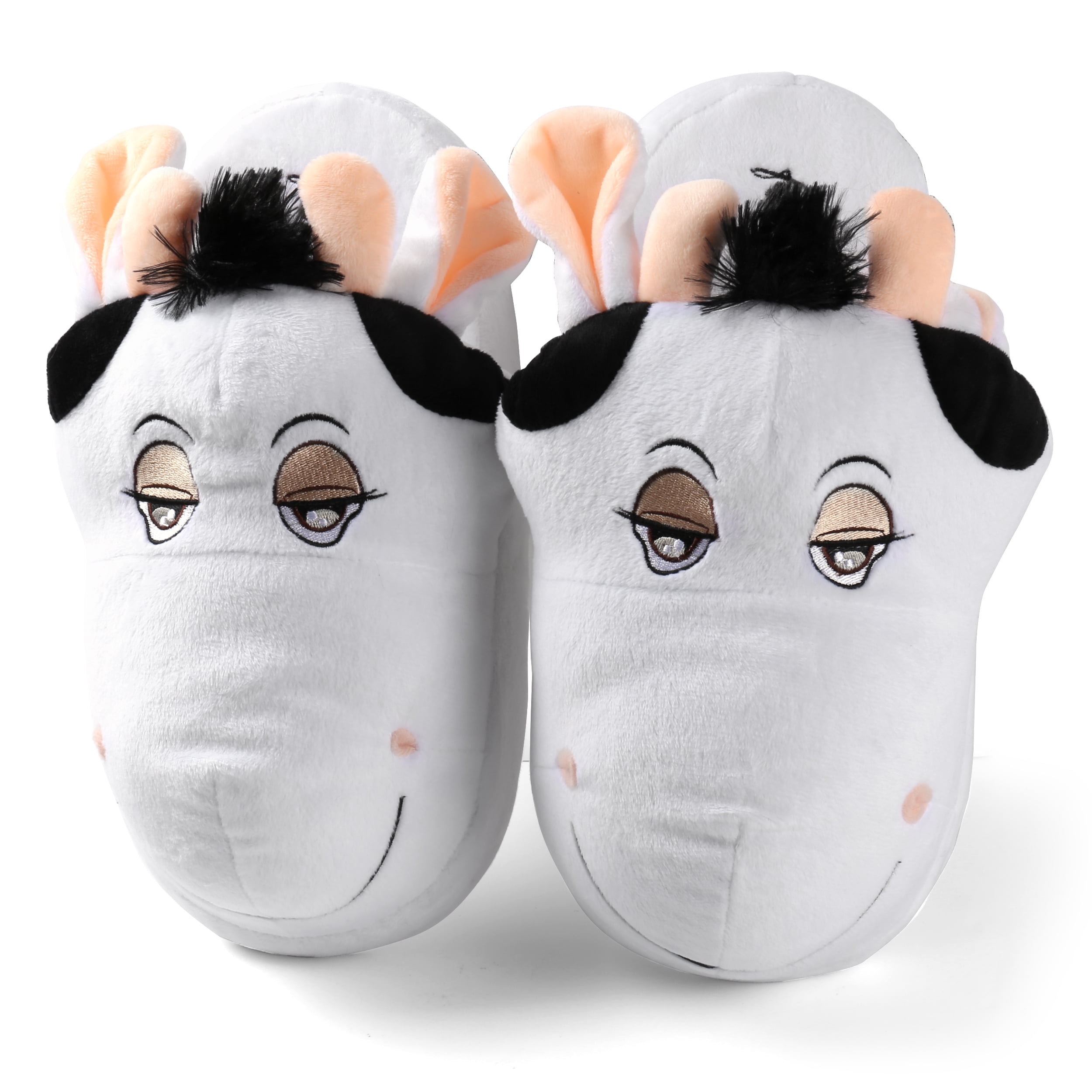 Cute Cow Plush Slippers for Women & Teens – Cozy Fuzzy Indoor House Shoes – Fun Animal Bedroom Slippers – Black & White