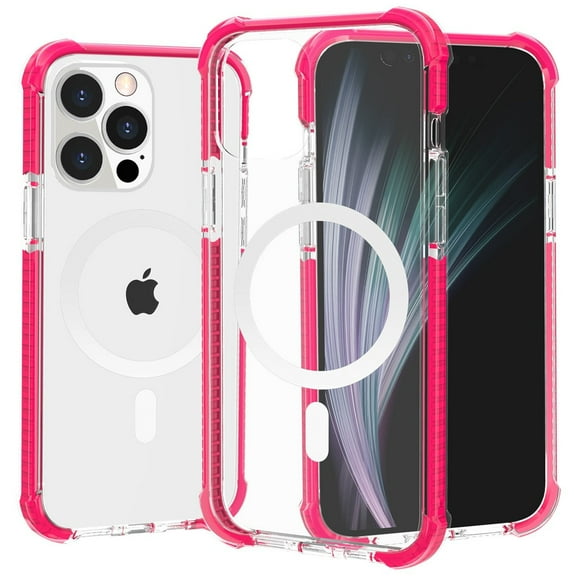 MagSafe Compatible Transparent Protective Bumper Case for iPhone 14 Pro - Hot Pink