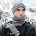 thumbnail image 3 of Conjunto de gorro de punto grueso y cálido, bufanda larga y guantes de conducción con pantalla táctil, 3 of 5