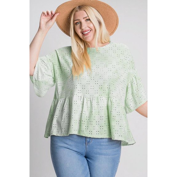 Tie Dye Ruffled Sleeves And Bottom Eyelet Blouse