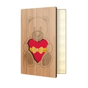 Valentine's Day Card Teddy Bear Holding A Heart Gift; Handmade With Real Wood; Wooden Cards Are Perfect Gift To Say I Love You, Happy Anniversary, Just Because