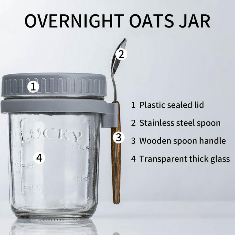 Overnight Oats Jars with Lid and Spoon 10 Oz 300ml Oatmeal