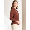 thumbnail image 4 of Camisa abotonada cuello alto escote En V recortado carrera primavera para mujer Allegra K Marron oscuro M, 4 of 6
