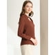 thumbnail image 4 of Camisa abotonada cuello alto escote En V recortado carrera primavera para mujer Allegra K Marron oscuro M, 4 of 6