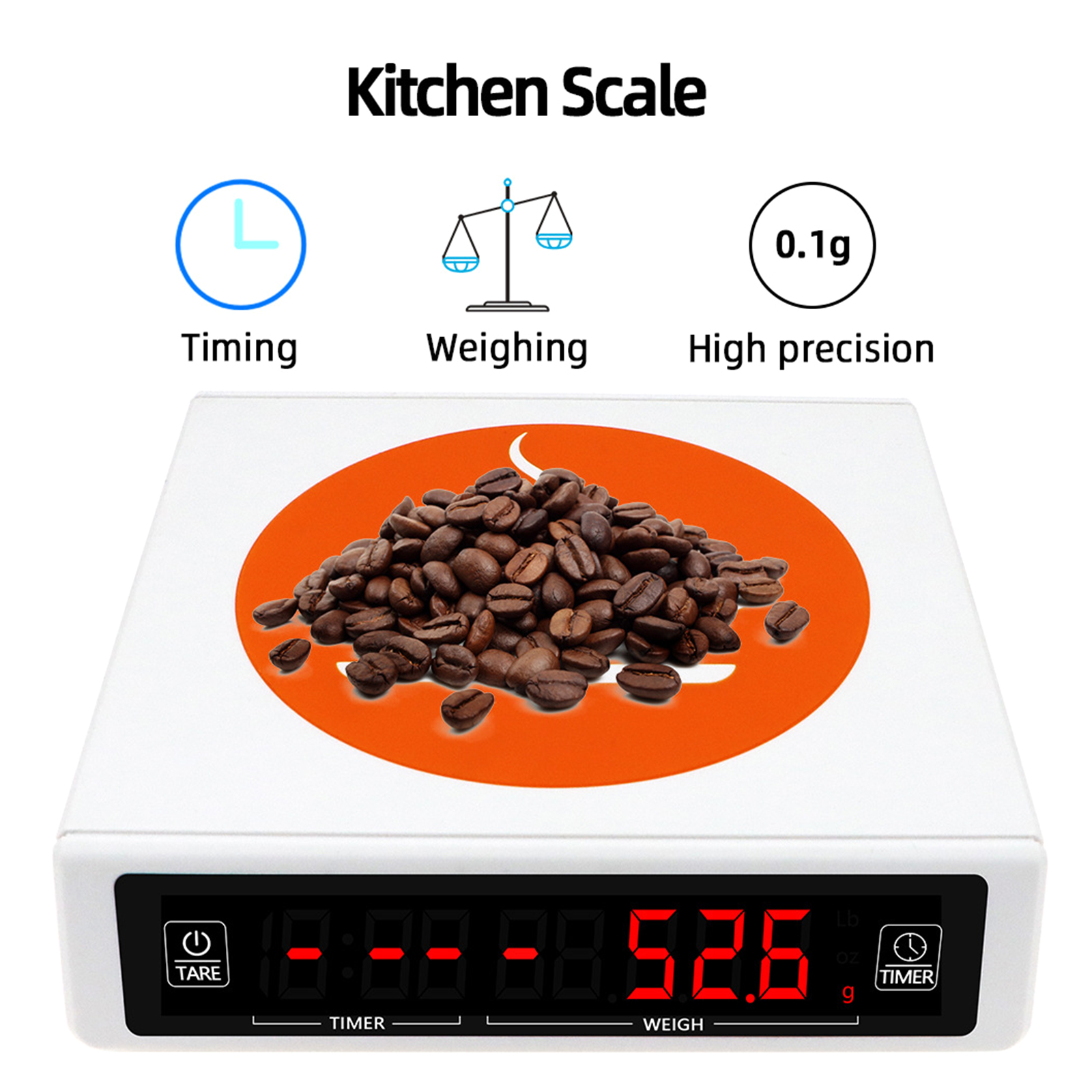 Geemin Digital Coffee Scale with Timer High Precision Kitchen Scale 3kg/5kg for Home
