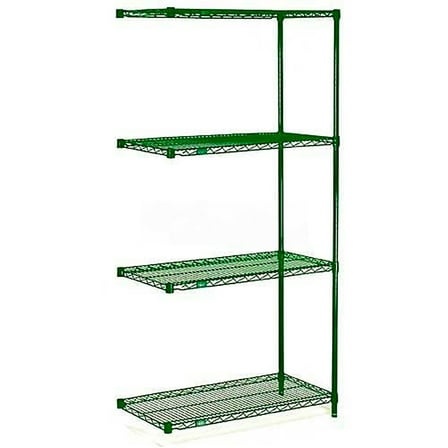 Nexel 4 Shelf Poly-Green Wire Shelving Unit Add-On 24""W x 18""D x 54""H