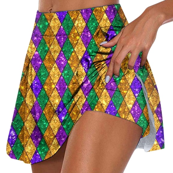DHFJKG Sequin High Waist Skirts For Women With Inner Shorts Glitter Elastic Waistband Mini Skorts Carnival Sexy Versatile Skirt