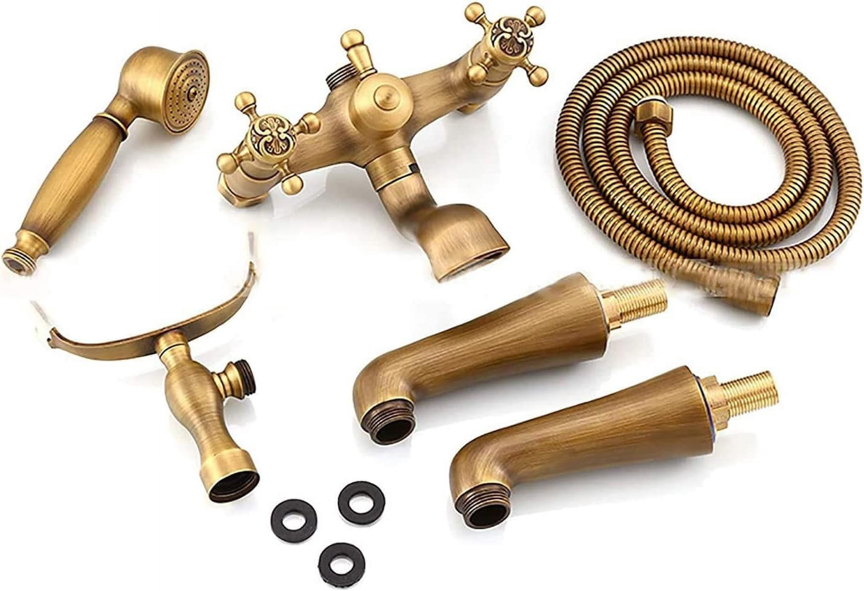 Bathtub Faucet with Handheld Shower, Wall Mounted Retro Style Tub and Shower Faucet Double Cross Handles Tub Faucet Brass Bathroom Mixer Tap