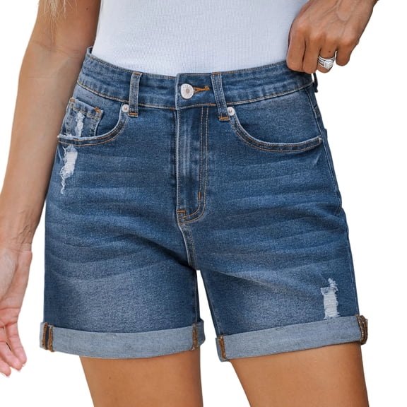 Denim Shorts for Women High Waist Ripped Distressed Stretchy Pants Slim Fit Summer Casual Comfy Hot Jeans with Pockets