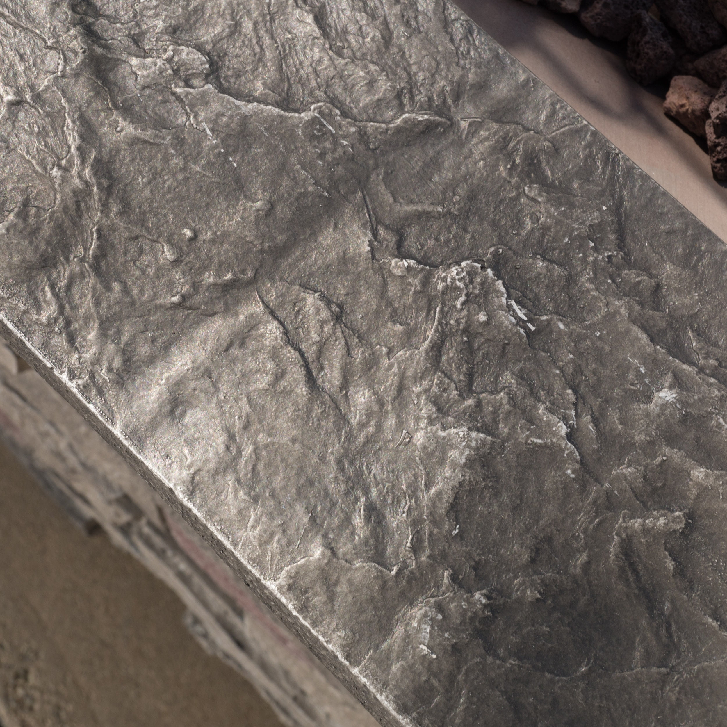 Awalua 32" Square MGO Fire Pit with Grey Top - 40,000 BTU, Natural Stone