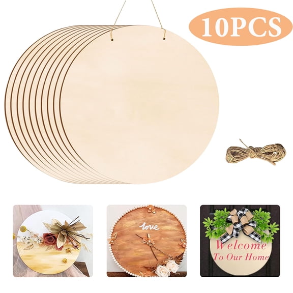 Unfinished Wood Crafts Wood Circles for Crafts DIY Wood Rounds for Cricut Projects Door Hanger Painting DIY Home Decor 12" 10 PCS