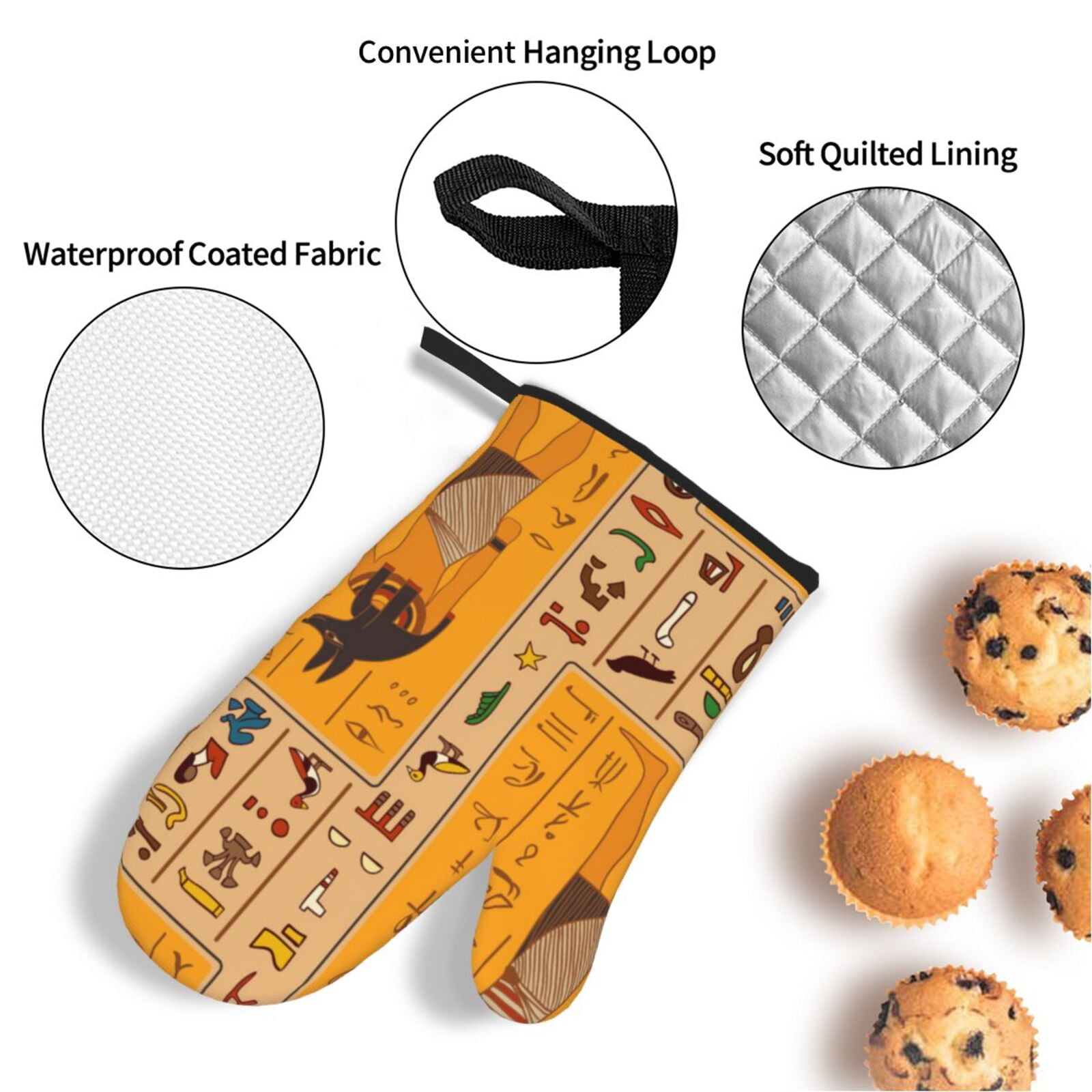 Egyptian Ancient Hieroglyphs 4Pcs Oven Mitts and Pot Holders Sets Oven Kitchen Gloves Hot Pads for Cooking BBQ Baking Grilling