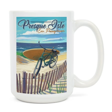 

15 fl oz Ceramic Mug Presque Isle Pennsylvania Beach Cruiser on Beach Dishwasher & Microwave Safe